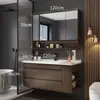 Set de Armario de Baño Moderno Minimalista de Madera Maciza con Lavabo Cerámico Integrado