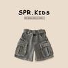 Shorts de mezclilla de trabajo para niños 2025 Verano Nuevo Cinturón para niños Pantalones de cinco puntos Ropa de verano moderna para niños