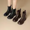 Botas de Cano Curto Marrom Retrô com Zíper nas Costas, Solado Grosso, Outono/Inverno 2026, Novo Estilo, Com Pelúcia, Quentes, Confortáveis, Sola Macia, Sapatilhas da Moda