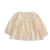 Camisa Mori Girl Primavera 2025 Estilo Coreano Versátil Cor Sólida Algodão Gola Redonda Bordado Top