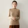 Outono/Inverno 2025 Nova Camisa Básica Feminina de Caxemira Pulôver Regular Peça Única Manga Longa Ombro Caído Gola Alta Meia Costela