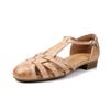 Sapatos de Gaiola de Porco Trançados de Couro Bovino Lavado Bom Para Usar Verão Novo damasco 40 tamanho grande Salto Oco Sandálias Romanas para Mulheres