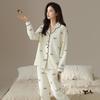 Pijama de Algodão Feminino Outono Calça de Manga Longa Cardigã Doce Conjunto Waffkle Primavera Algodão Roupa de Casa Feminina