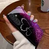 Funda morada atmosférica con incrustaciones de diamantes brillantes en forma de corazón para Samsung Galaxy S25 Ultra, cubierta protectora de cristal templado