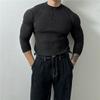 Suéter de manga larga con cuello Henry para hombre, nuevo estilo americano de primavera, camiseta ajustada de fitness de alta calidad para hombre.