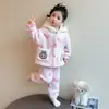 Pijama para Niña 2025 Nuevo Otoño e Invierno Cárdigan con Capucha Bebé Niña Franela Dibujos Animados Cálido Traje de Princesa