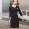 Moda directa de fábrica transpirable coreano corte ajustado ajustado cuello en V delgado verano para mujer ropa de negocios vestido negro con cuello corazón