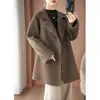 Venta al por mayor de abrigos nuevos de doble cara de lana pura para otoño e invierno para mujer, de longitud media, corte holgado, estilo coreano, chaquetas casuales de cachemira de doble botonadura