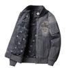 8958 Calle principal americana industria pesada desgastado cuello alto estilo motocicleta Chaqueta de mezclilla marca de moda abrigo dobladillo precio de control 238 yuan