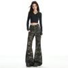 Jeans de Trabajo Acampanados de Tiro Bajo Naranja Infantil # para Mujer, Corte Delgado, Diseño de Bolsillo Trasero con Solapa, Pantalones Versátiles de Largo Completo
