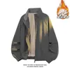 Jaqueta Retro Americana Outono e Inverno com Gola Alta para Homens, Forrada com Lã, Engrossada, Corte Solto, Casual, Versátil, Casaco de Algodão para Casal