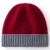 Gorro de Cachemira para Mujer 100% Cachemira Pura Otoño e Invierno Versátil Simple Moda Combinación de Colores Cálido Baotou Protección para los Oídos Gorro de Punto