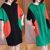 Vestido de verano de estilo moderno para mujer, nuevo, de talla grande, manga corta, holgado, antiedad, combinable, largo medio, con costuras y capucha.