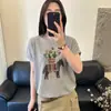 Camiseta de Punto Suelto de Manga Corta con Bordado de Caballo, Cuello Redondo, Lino, Estilo Coreano, Nueva de Verano 2026 para Mujer