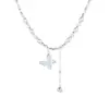 Collar de Perlas con Fragmentos de Plata y Colgante de Mariposa de Cristal Azul Super Hada para Mujer, Accesorio de Cadena para Clavícula de Lujo Ligero de Nicho de Gama Alta para Mujer