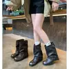 Nuevas botas cortas de tacón alto estilo western plisadas para mujer con un look retro británico, adecuadas para combinar con pantalones, botas Martin vintage.