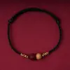 Corda de Mão de Madeira de Pessegueiro Vermilion Corda Vermelha Trançada à Mão para Ano do Zodíaco Homens e Mulheres Estilo Casal Pulseira com Contas que Trazem Sorte