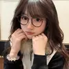 Gafas Redondas Ultraligeras Estilo Coreano para Mujer, Retro Negro y Dorado, Efecto Adelgazante, Se Pueden Montar Lentes Graduadas, Bloqueo de Luz Azul, Aspecto Natural, Montura para Gafas de Miopía
