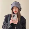 Gorro holgado de punto para mujer para temporada de primavera y otoño, que hace que la cara se vea más pequeña, gorro fino de moda con letras