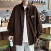 Camisa masculina de veludo cotelê, primavera e outono, estilo Hong Kong, design retrô em veludo cotelê, jaqueta top versátil de nicho vintage