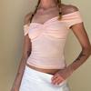 Top con hombros descubiertos y fruncido para mujer, primavera y verano 2025, estilo Spice Girl, sexy, con hombros descubiertos