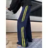Pantalones Deportivos Rayados Pesados Transfronterizos Americanos Hombres y Mujeres Marca de Moda Holgados con Caída Deportivos Largos Pierna Recta Pierna Ancha Casuales Hombres