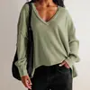 Sudadera Casual de Waffle con Cuello en V y Mangas Off-Shoulder, Marca de Moda Amazon, Estilo Deportivo Perezoso Europeo y Americano, Tops Sueltos para Otoño e Invierno