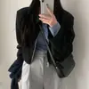 Chic coreano otoño retro guapo cuello camisero cremallera holgado versátil manga larga gamuza chaqueta corta abrigo mujer