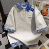 Camiseta de Manga Corta Falsa de Dos Piezas, Tendencia de Nicho con Cuello Polo, 100% Algodón Puro para Hombres y Mujeres, Top Sencillo y Holgado de Verano para Parejas