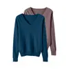 Conjunto de dos piezas de suéteres de punto holgado con cuello en V para mujer, nuevo estilo otoño e invierno, prendas de abrigo versátiles, tops elegantes de manga larga de color liso