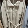 26 Outono Novo Vestido de Algodão com Gola Alta/Vestido Longo Feminino Listrado Colaboração 489452/488693