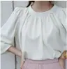 Blusa de Gasa Estilo Coreano 2026 Primavera Secado Rápido Resistente a las Arrugas Cuello Redondo Manga Abullonada para Exportación