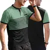 Camisa Polo de Manga Corta con Cuello Redondo y Estampado de Rayas Color-Block para Hombre de Verano Ropa Masculina Casual de Negocios Europea y Americana Amazon Transfronterizo