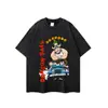 Camiseta Vintage Retrô Europeia e Americana Lavagem Pesada Desgastada Algodão Puro Manga Curta Tops Meia-Manga para Homens Transfronteiriços