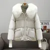 Nueva chaqueta de plumón corta de invierno, holgada, adelgazante, con un cuello grande de pelo, diseñada para mujeres petite, y con una capa exterior engrosada