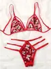 Pijamas de roupa íntima de comércio exterior europeu e americano renda perspectiva vazada charme sexy conjunto de lingerie sexy de três pontos fonte