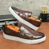Zapatos Planos Slip-On de Doble Botón con Acabado de Color Primavera-Otoño, Zapatos de Conducir, Talla Grande, Slip-On Perezoso Casual de Cuero para Oficina