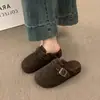 Chinelos Birkenstock cinza estilosos e modernos, com sola grossa, para mulheres, novo modelo outono e inverno 2026, tamancos fechados com forro de pelúcia