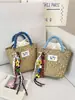 Bolso de Mano de Bloques de Color Estilo Coreano 2026 Bolso de Cesta de Paja Bolso Tejido a Mano para Vacaciones en la Playa Bolsos para Mujer