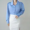 Camisa Satinada Moderna y Única para Mujer, Nuevo Diseño de Otoño, Estilo Francés, Manga Larga, Corte Holgado