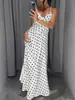 Vestido de Tirantes Finos sin Espalda, Elegante, Sexy y Versátil, Ceñido a la Cintura, Adelgazante, de Satén, con Escote en V, Largo, Estilo Retro Francés, Vestido de Lunares