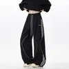 Pantalones de Chándal Rayados Retro Americanos para Hombre, Estilo High Street de Moda, Estilo de Pareja, Pantalones Largos Casuales de Pierna Recta para Danza Jazz Hip-Hop