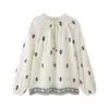 Camisa de Mujer Nueva Primavera 2025 Transfronteriza Europea y Americana Fresca Casual Holgada Cuello de Corbata Estampada Bordada