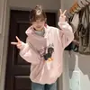 Sudadera con Capucha Rosa Estampada Divertida de Dachshund Coreano para Mujer Otoño e Invierno 2025 Felpa Plus Cálida y la Más Fácil de Combinar