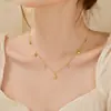 Collar transfronterizo de acero inoxidable bañado en oro de 18 quilates con incrustaciones de diamantes, cadena para la clavícula de acero de titanio con múltiples diamantes, versátil de lujo ligero, cadena para suéter para mujer