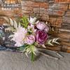 Ramo de flores artificiales con diseño de melocotón, dulce y escrito a mano, para el hogar, decoración de pared para bodas, rosa CF01377A