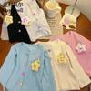 Menina Boneca 3D Infantil Outono e Inverno Bebê Cardigan Versátil Cor Doce Estiloso Base Camiseta de Manga Longa com Botões Coloridos Top