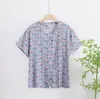 Verão 2025 Nova Camiseta Manga Curta Gola V Botão Estampada Floral Solta Nova Versátil Solta Confortável