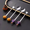 Juego de Vajilla de Acero Inoxidable Transfronterizo Creativo Juego de Tenedor y Cuchara de Halloween Cuchara para Postre de Pastel Tenedor de Fruta Venta Directa de Fábrica
