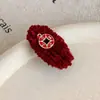 Pasador Rojo de Tweed para Año Nuevo con Flequillo, Pinza Lateral para el Cabello, Pinza Bb, Pasador para Otoño e Invierno, Accesorio para el Cabello